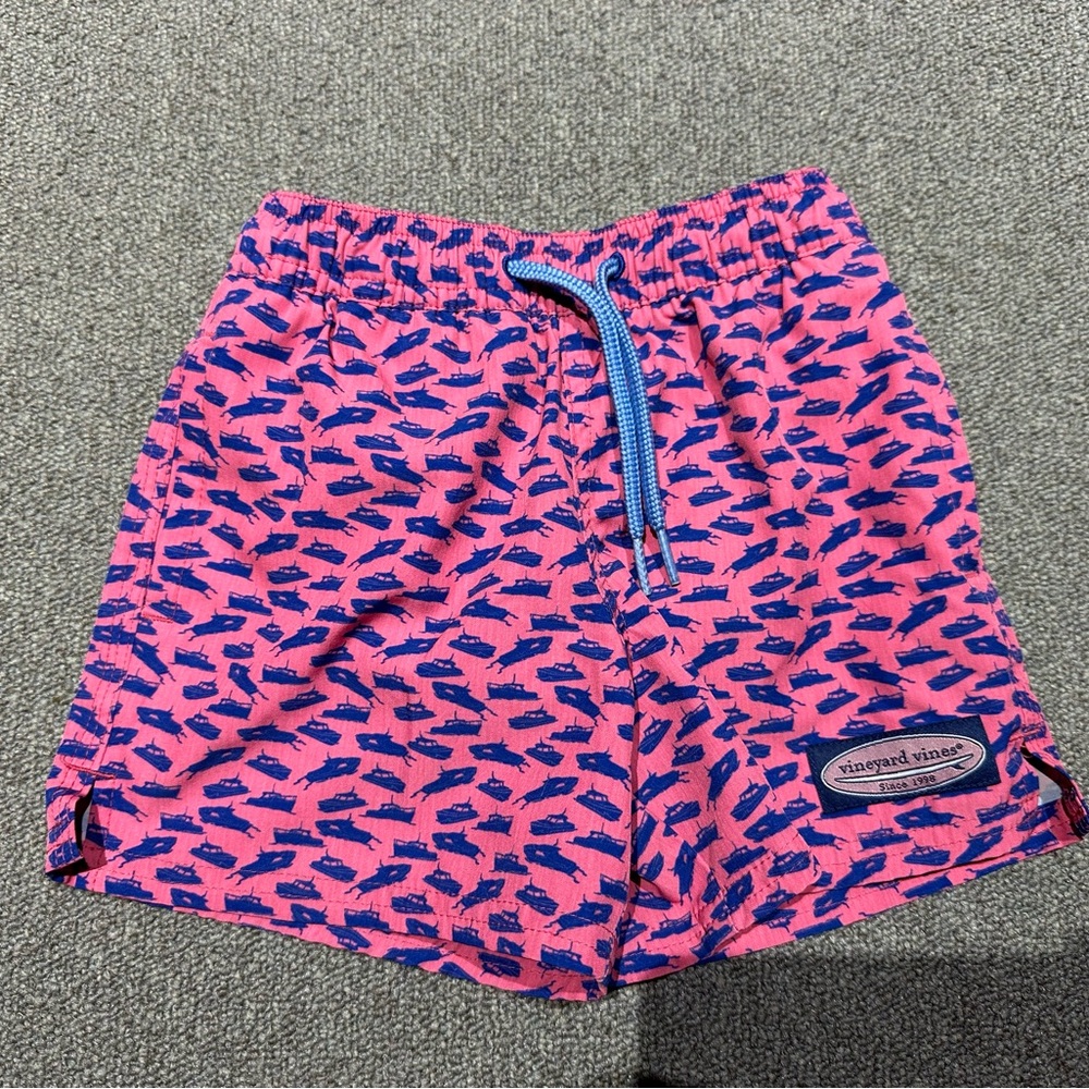 Vineyard Vines Chappy Trunks Seaplane Flamingo Boys Sz 4